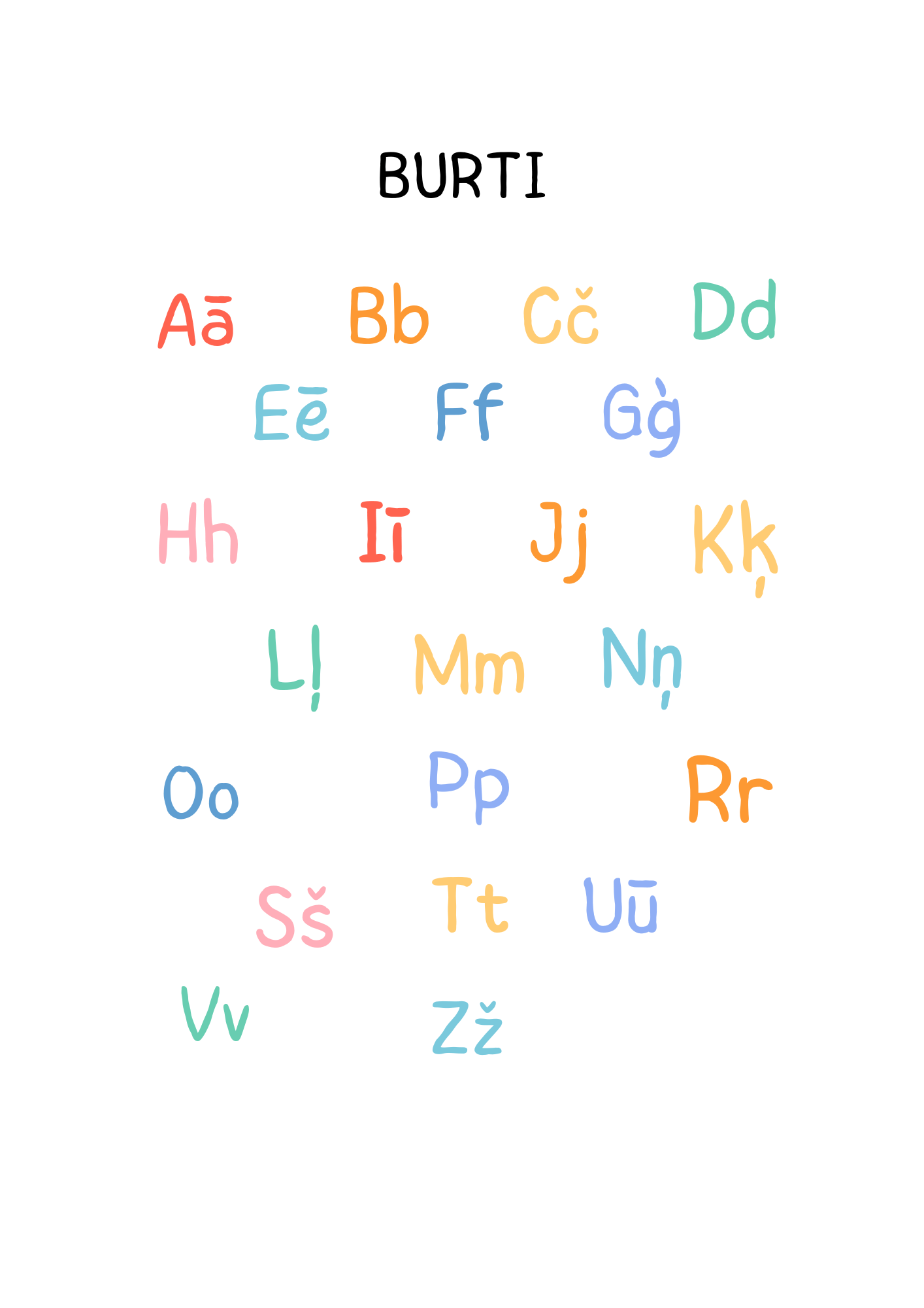 Colorful educational poster featuring letters of the alphabet for children's early learning.